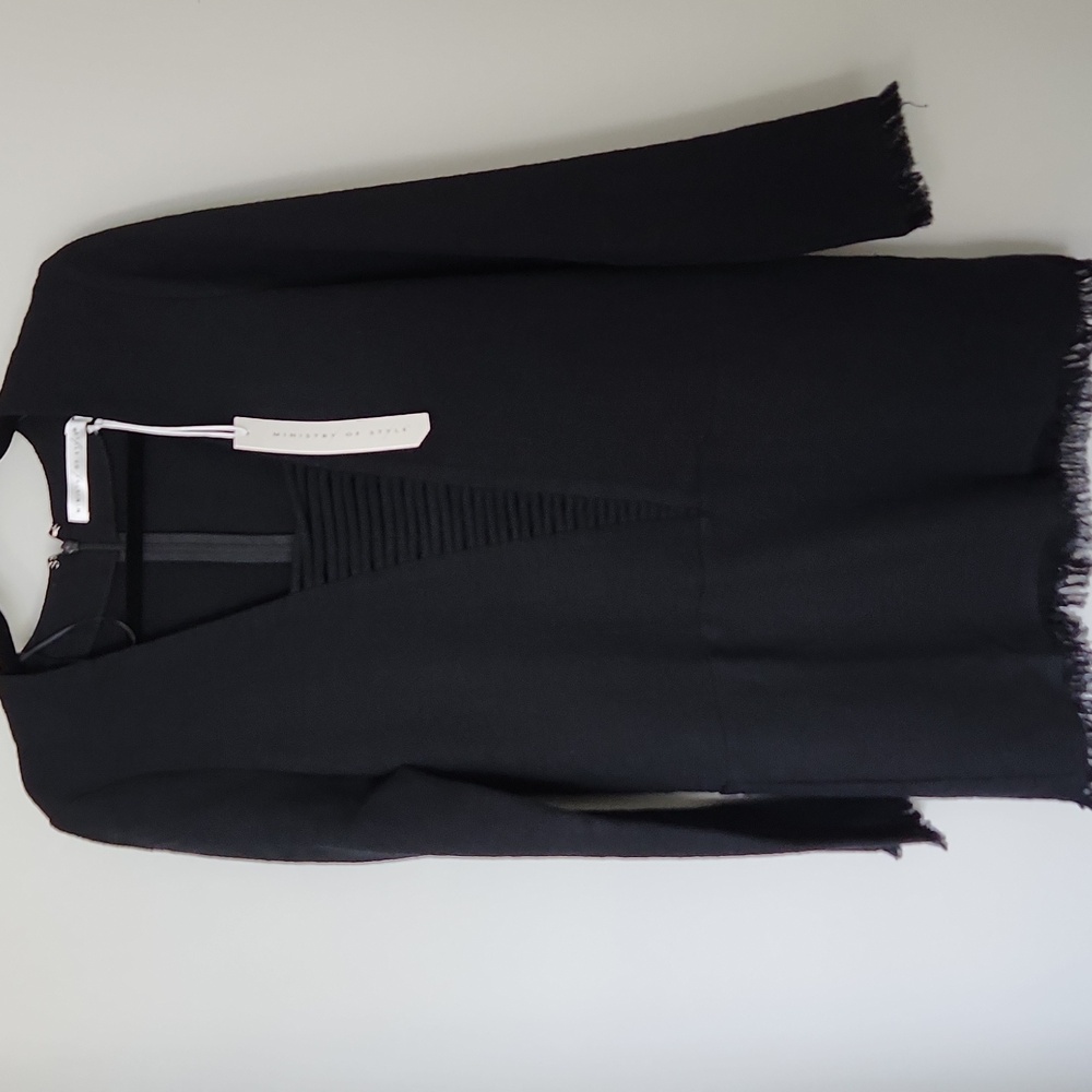 NWT Ministry of Style Linen Cotton Blend  Lace up Fray Mini Dress Black Sz 4